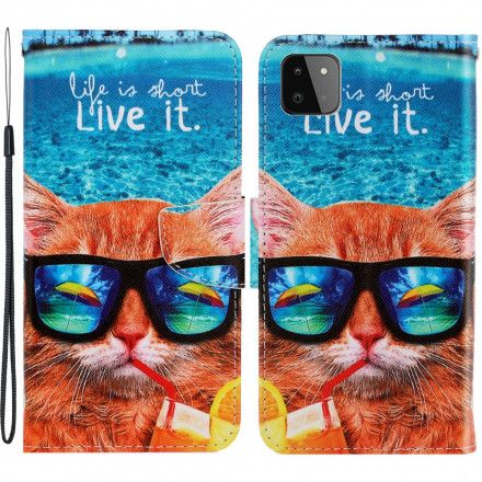 Folio Deksel Til Samsung Galaxy A22 5G Med Kjede Cat Live It Strappy