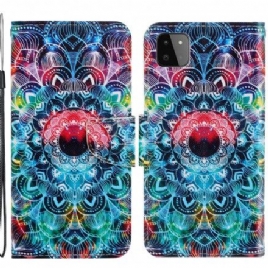 Folio Deksel Til Samsung Galaxy A22 5G Med Kjede Flashy Strappy Mandala