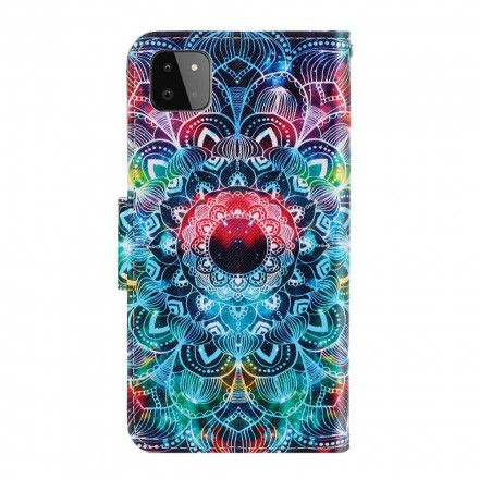 Folio Deksel Til Samsung Galaxy A22 5G Med Kjede Flashy Strappy Mandala