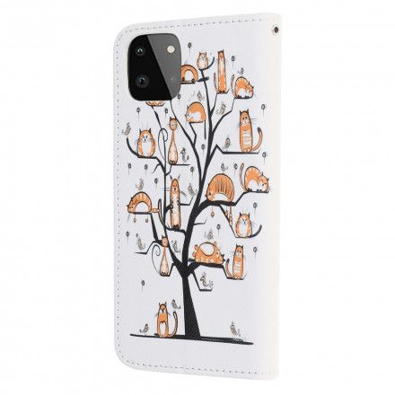 Folio Deksel Til Samsung Galaxy A22 5G Med Kjede Funky Cats Strappy