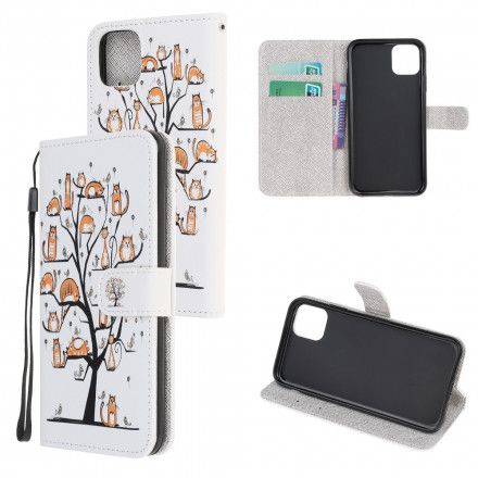 Folio Deksel Til Samsung Galaxy A22 5G Med Kjede Funky Cats Strappy