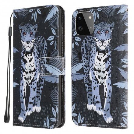 Folio Deksel Til Samsung Galaxy A22 5G Med Kjede Thong Leopard