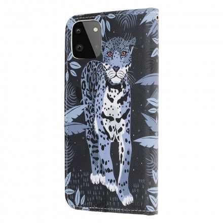 Folio Deksel Til Samsung Galaxy A22 5G Med Kjede Thong Leopard