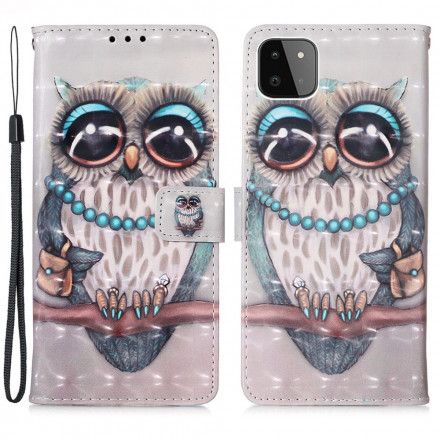 Lærdeksel Til Samsung Galaxy A22 5G Med Kjede Frøken Strappy Owl