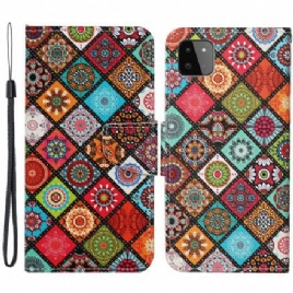 Lærdeksel Til Samsung Galaxy A22 5G Patchwork Mandalaer Med Snor