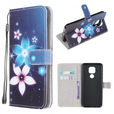 Lærdeksel Til Moto G9 Play Med Kjede Lunar Strap Blomster