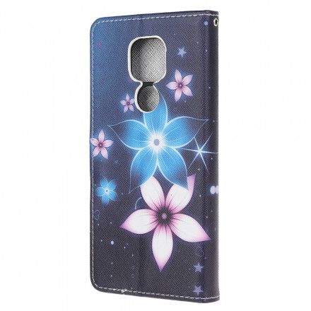 Lærdeksel Til Moto G9 Play Med Kjede Lunar Strap Blomster