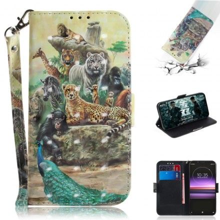 Folio Deksel Til Sony Xperia 1 Med Kjede Thong Safari-dyr