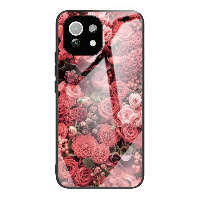 Deksel Til Xiaomi Mi 11 Lite 5G NE / Mi 11 Lite 4G / 5G Rosa Blomster Av Herdet Glass