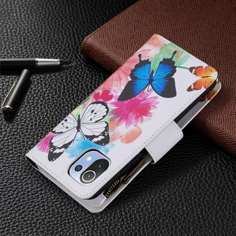 Folio Deksel Til Xiaomi Mi 11 Lite 5G NE / Mi 11 Lite 4G / 5G Lomme Med Glidelås For Sommerfugler