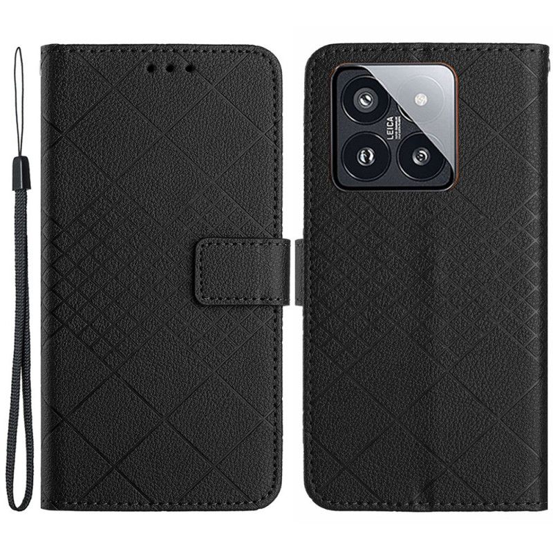 Folio Deksel Xiaomi 14 Pro Strappy Diamond-mønster