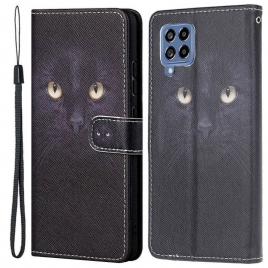 Folio Deksel Til Samsung Galaxy M53 5G Med Kjede Thong Cat Eyes