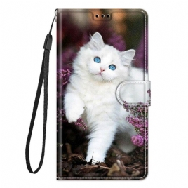 Folio Deksel Til Samsung Galaxy M53 5G Med Kjede Thong Cat Fan