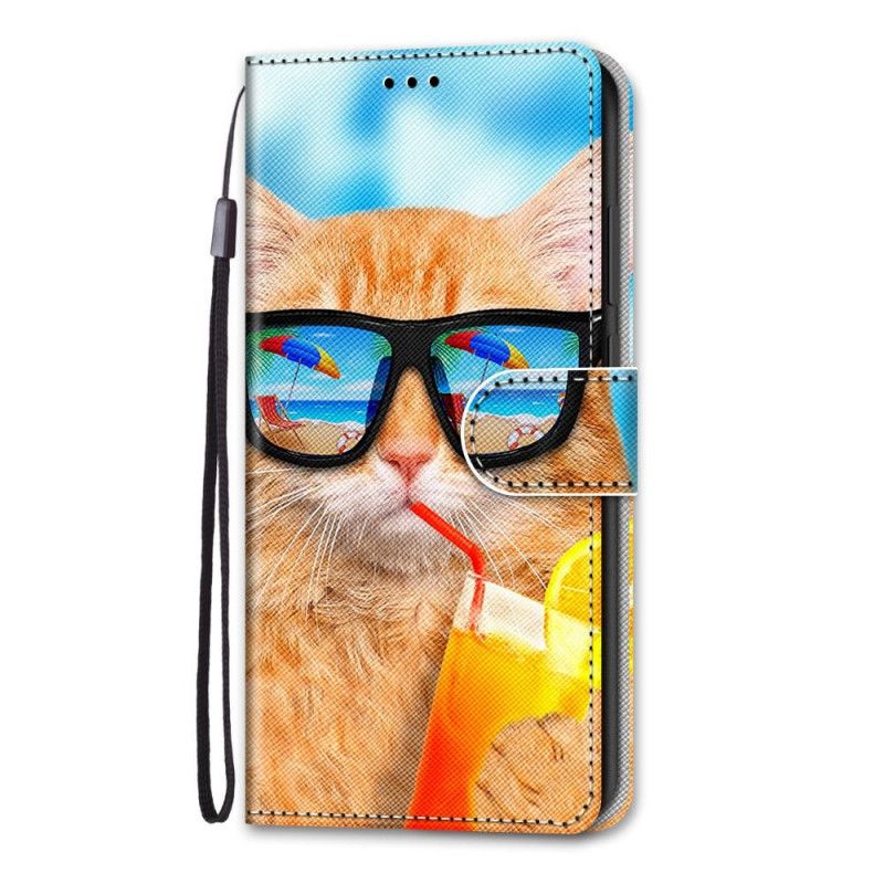 Folio Deksel Til Samsung Galaxy M53 5G Med Kjede Thong Star Cat