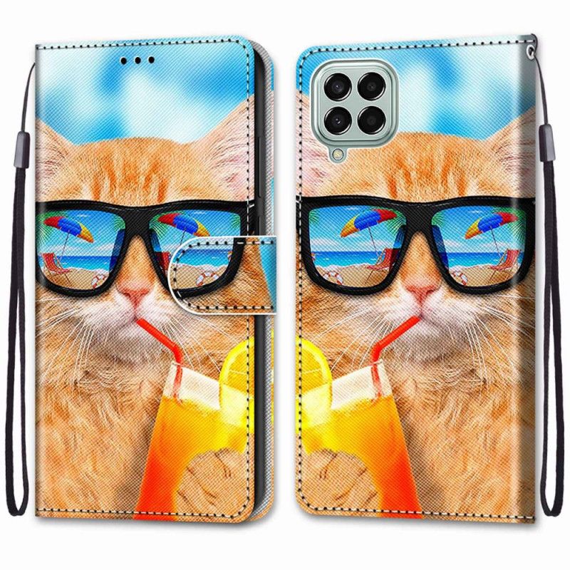 Folio Deksel Til Samsung Galaxy M53 5G Med Kjede Thong Star Cat