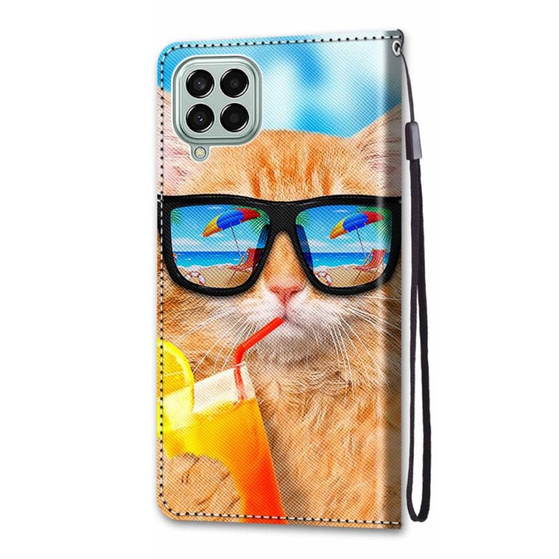 Folio Deksel Til Samsung Galaxy M53 5G Med Kjede Thong Star Cat