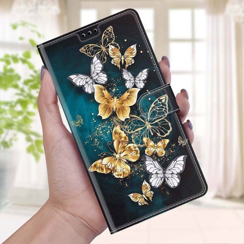 Lærdeksel Til Samsung Galaxy M53 5G Med Kjede Thong Butterflies Fan