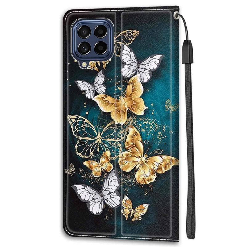 Lærdeksel Til Samsung Galaxy M53 5G Med Kjede Thong Butterflies Fan