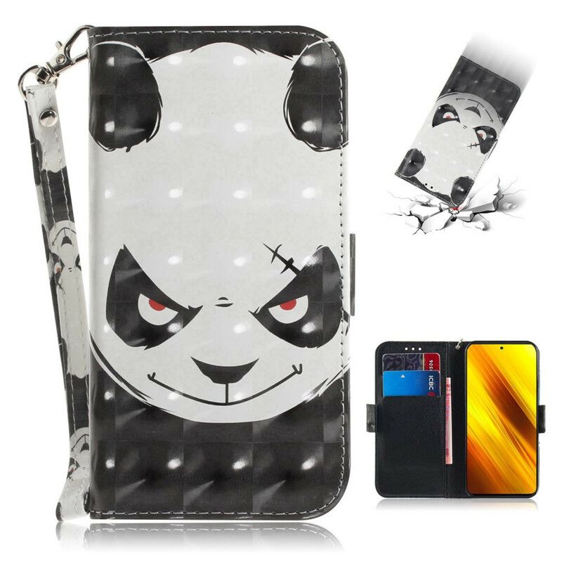 Folio Deksel Til Poco X3 / X3 Pro / X3 NFC Med Kjede Angry Panda Med Stropp