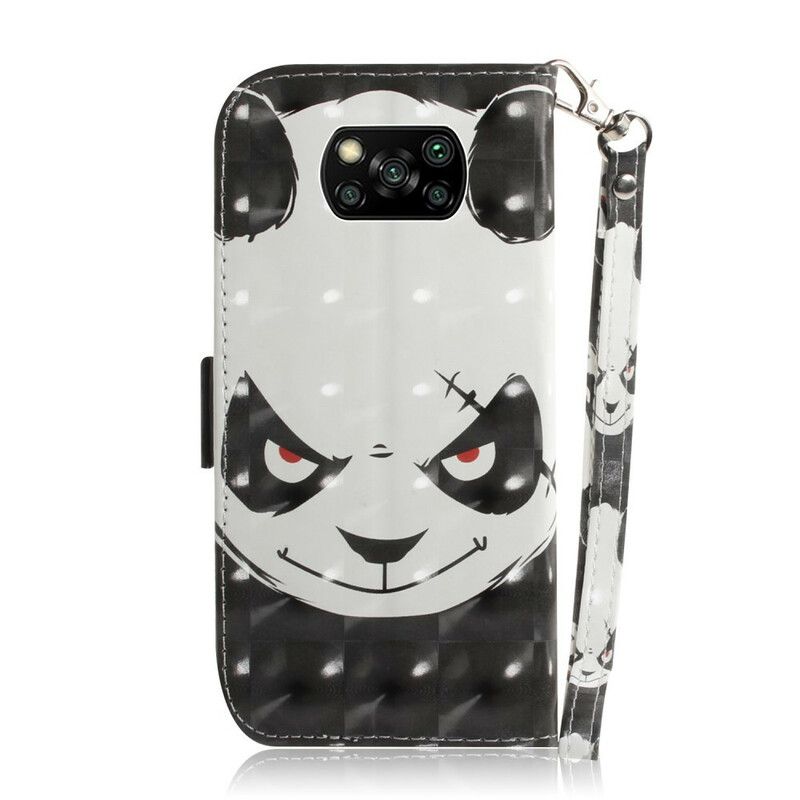 Folio Deksel Til Poco X3 / X3 Pro / X3 NFC Med Kjede Angry Panda Med Stropp