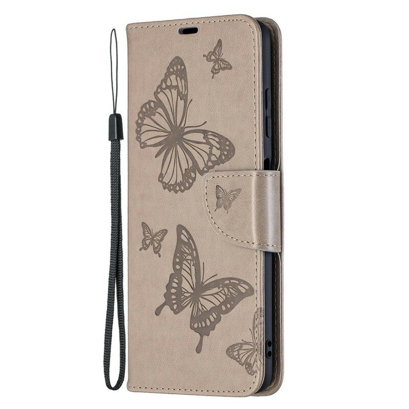 Folio Deksel Til Poco X3 / X3 Pro / X3 NFC Med Kjede Butterflies Trykt Stropp