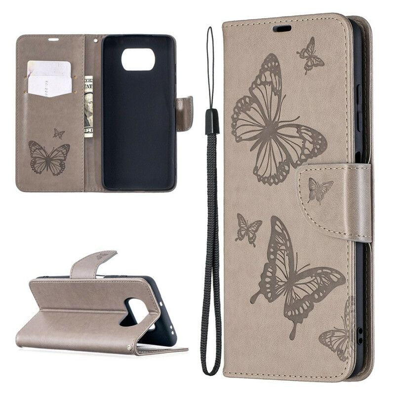 Folio Deksel Til Poco X3 / X3 Pro / X3 NFC Med Kjede Butterflies Trykt Stropp