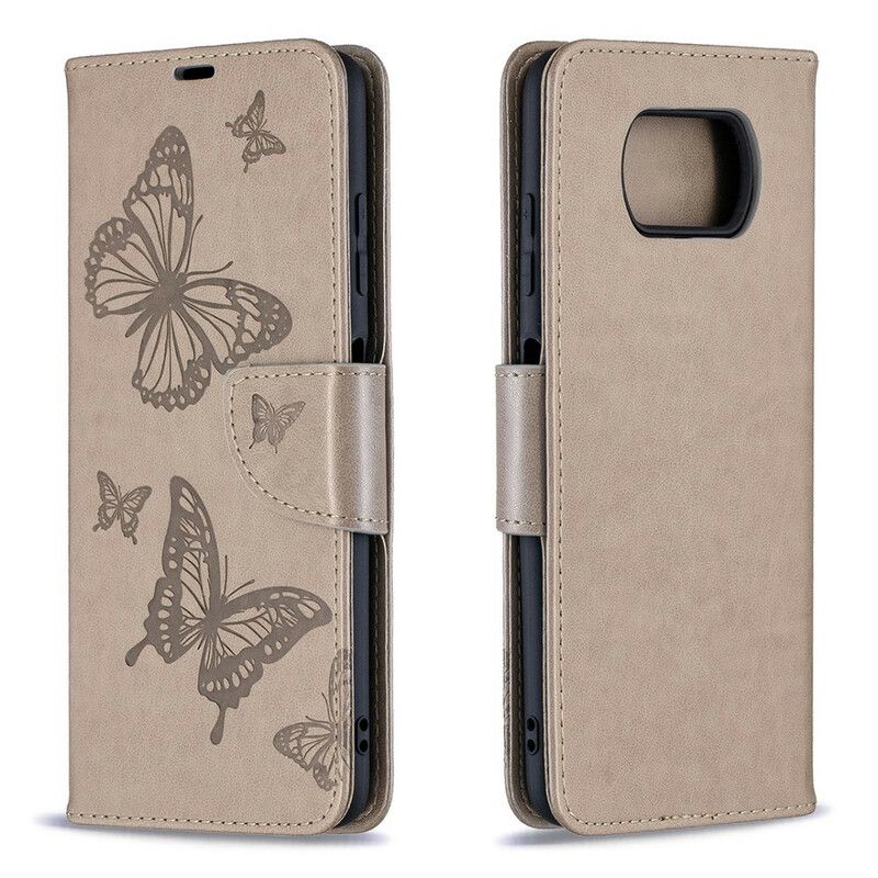 Folio Deksel Til Poco X3 / X3 Pro / X3 NFC Med Kjede Butterflies Trykt Stropp