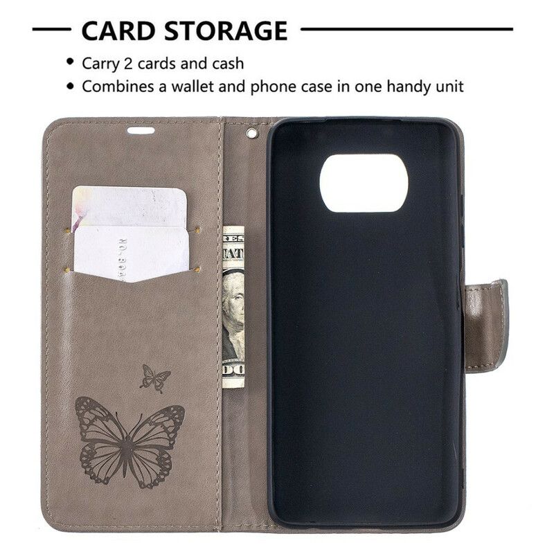 Folio Deksel Til Poco X3 / X3 Pro / X3 NFC Med Kjede Butterflies Trykt Stropp