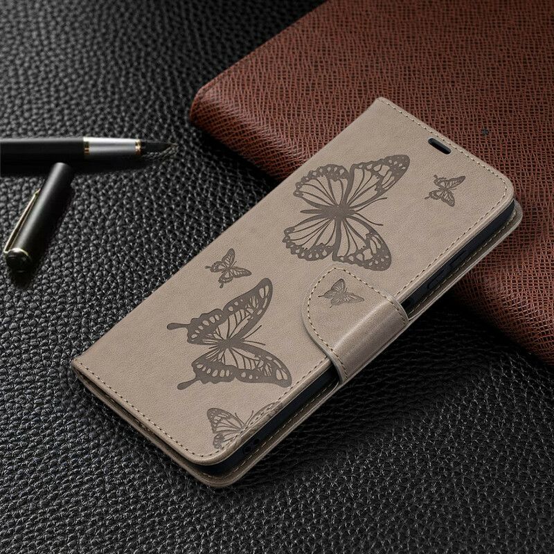 Folio Deksel Til Poco X3 / X3 Pro / X3 NFC Med Kjede Butterflies Trykt Stropp