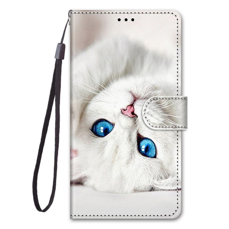 Folio Deksel Til Xiaomi Redmi Note 11 Pro Plus 5G Med Kjede Hvit Strappy Cat