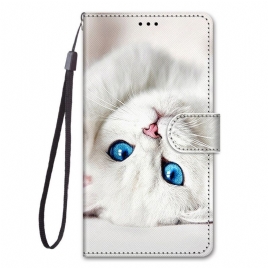 Folio Deksel Til Xiaomi Redmi Note 11 Pro Plus 5G Med Kjede Hvit Strappy Cat