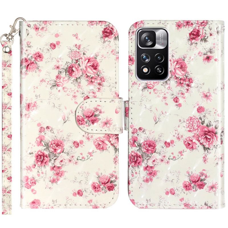 Folio Deksel Til Xiaomi Redmi Note 11 Pro Plus 5G Med Kjede Liberty Strap Blomster