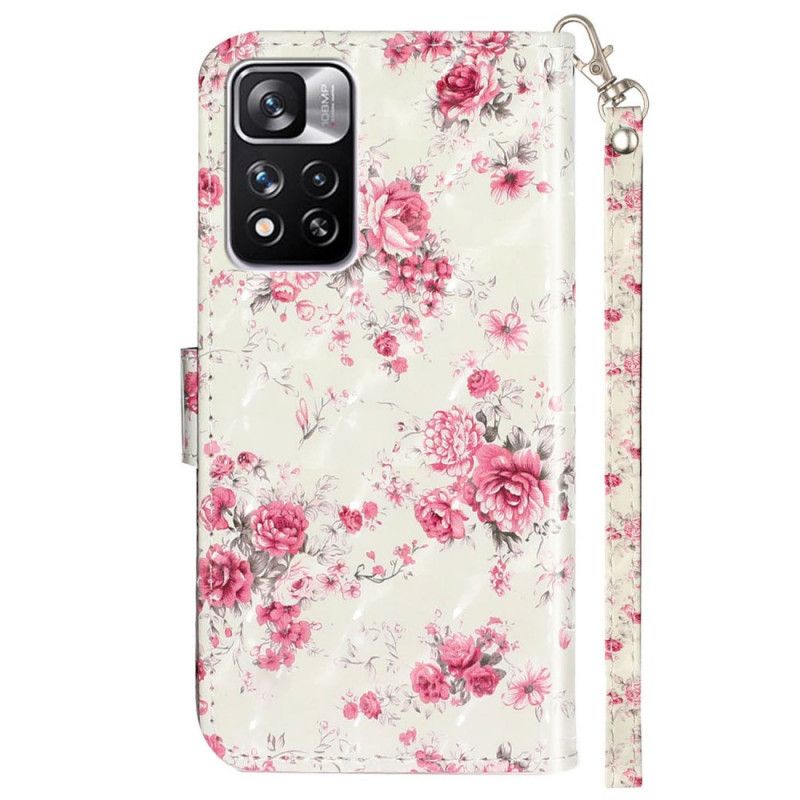 Folio Deksel Til Xiaomi Redmi Note 11 Pro Plus 5G Med Kjede Liberty Strap Blomster