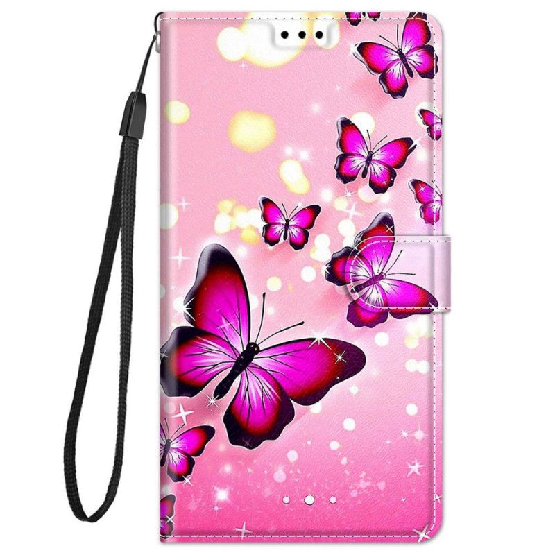 Folio Deksel Til Xiaomi Redmi Note 11 Pro Plus 5G Med Kjede Thong Butterflies Fan