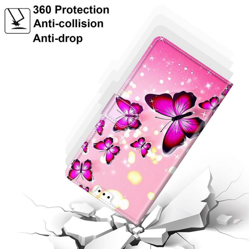 Folio Deksel Til Xiaomi Redmi Note 11 Pro Plus 5G Med Kjede Thong Butterflies Fan