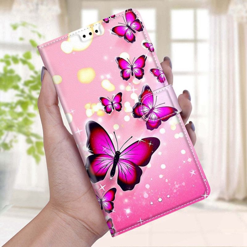 Folio Deksel Til Xiaomi Redmi Note 11 Pro Plus 5G Med Kjede Thong Butterflies Fan