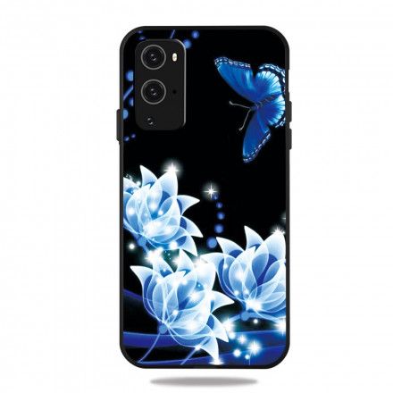 Deksel Til OnePlus 9 Pro Sommerfugl Og Blå Blomster