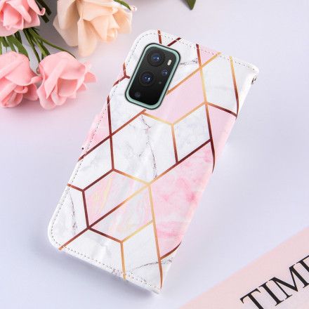 Lærdeksel Til OnePlus 9 Pro Med Kjede Stripet Geometrisk Marmor