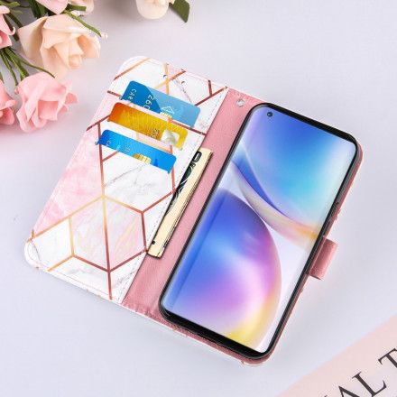 Lærdeksel Til OnePlus 9 Pro Med Kjede Stripet Geometrisk Marmor