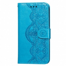 Folio Deksel Til Samsung Galaxy S21 5G Blomsterbroderitrykk