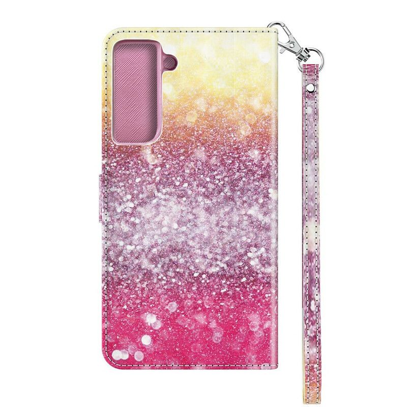 Folio Deksel Til Samsung Galaxy S21 5G Magenta Glittergradient