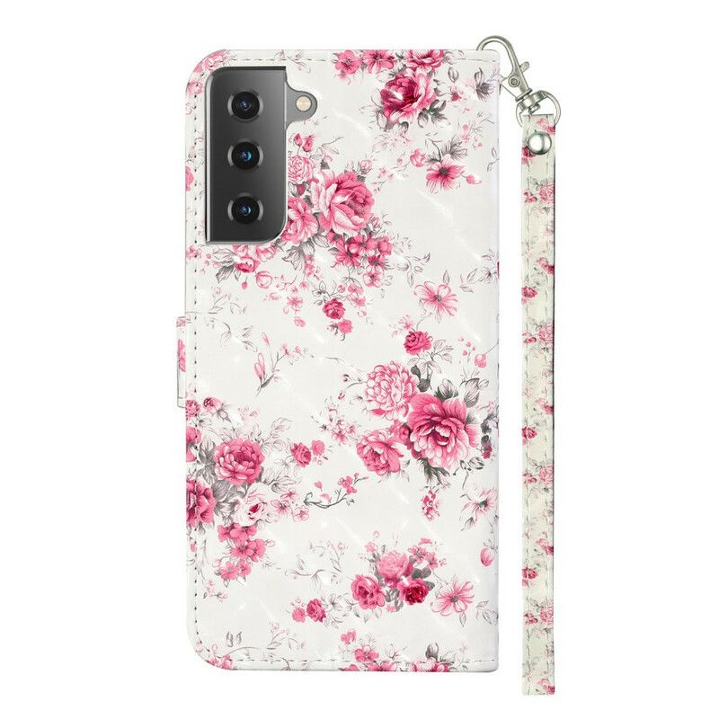 Folio Deksel Til Samsung Galaxy S21 5G Med Kjede Blomster Lysflekker Med Stropp