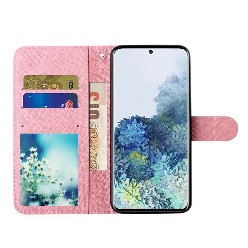 Folio Deksel Til Samsung Galaxy S21 5G Med Kjede Blomster Lysflekker Med Stropp