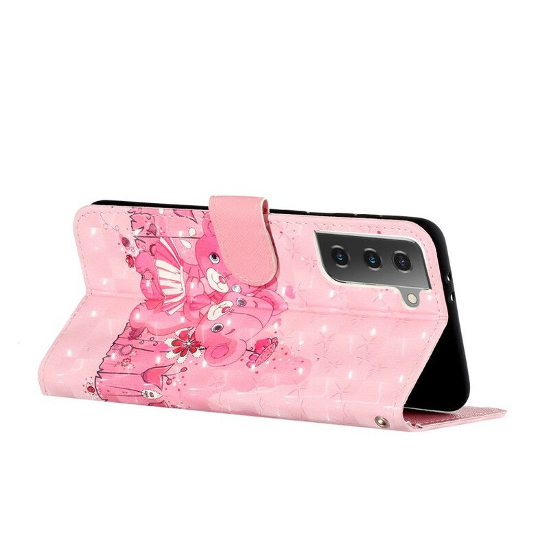 Folio Deksel Til Samsung Galaxy S21 5G Med Kjede Light Spots Strap Bamser