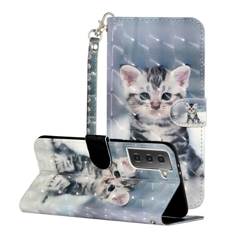 Folio Deksel Til Samsung Galaxy S21 5G Med Kjede Light Spots Strap Kattunge