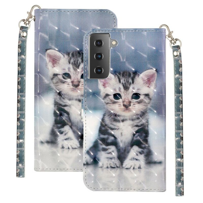 Folio Deksel Til Samsung Galaxy S21 5G Med Kjede Light Spots Strap Kattunge