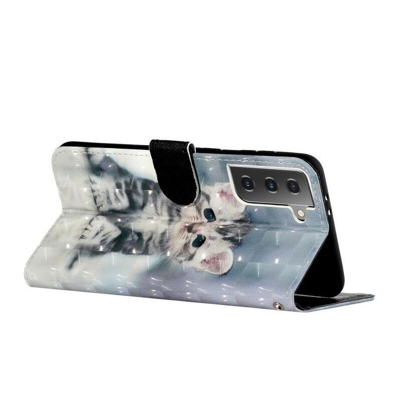 Folio Deksel Til Samsung Galaxy S21 5G Med Kjede Light Spots Strap Kattunge