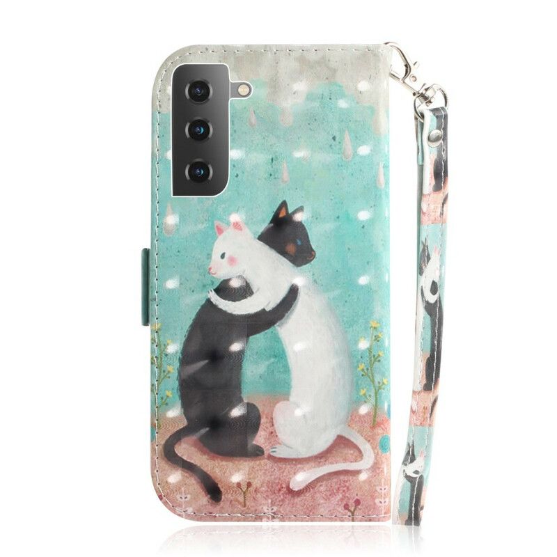 Folio Deksel Til Samsung Galaxy S21 5G Med Kjede Thong Cat Friends