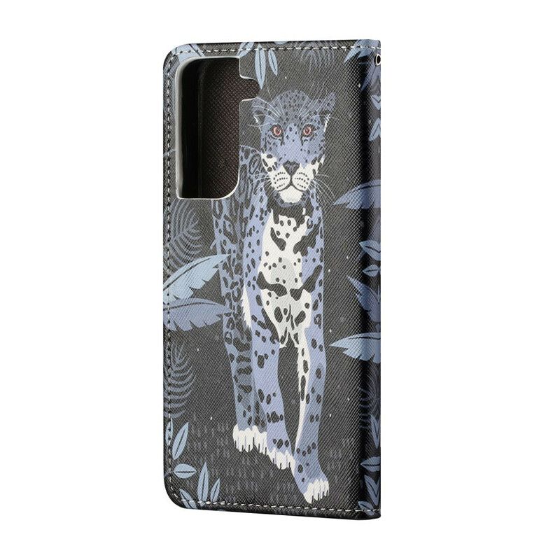 Folio Deksel Til Samsung Galaxy S21 5G Med Kjede Thong Leopard