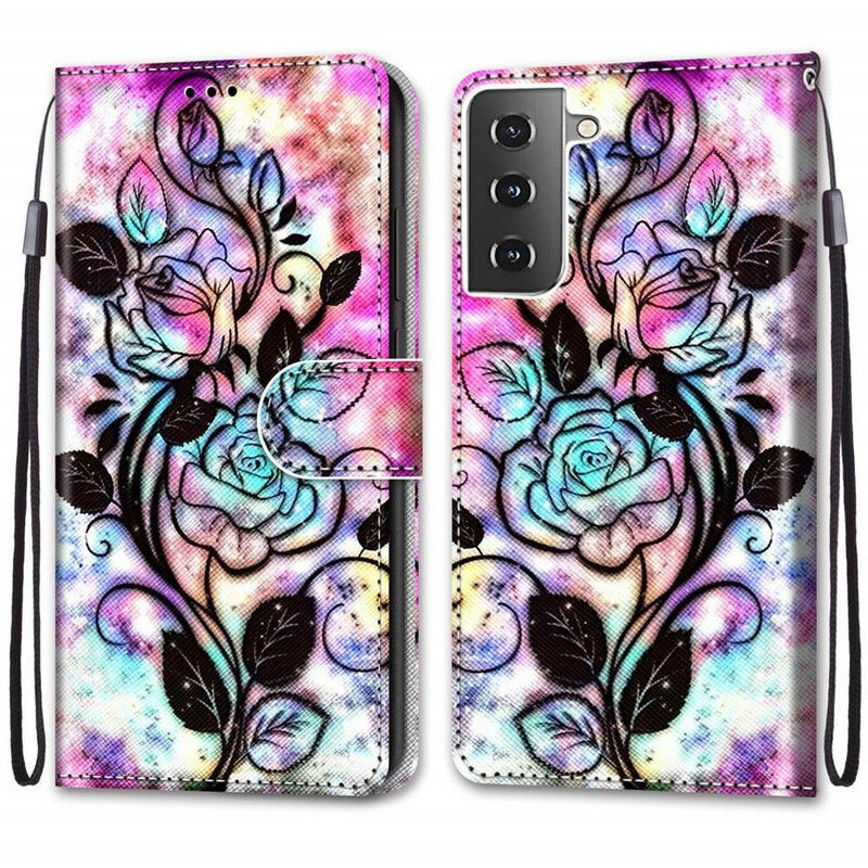 Folio Deksel Til Samsung Galaxy S21 5G Neonblomster